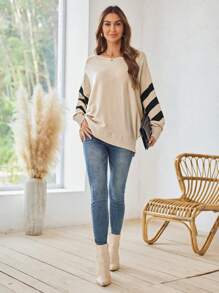 SHEIN LUNE 女士秋季宽松蝙蝠袖长袖圆领毛衣休闲日常装 - 彩色 - 查看 3