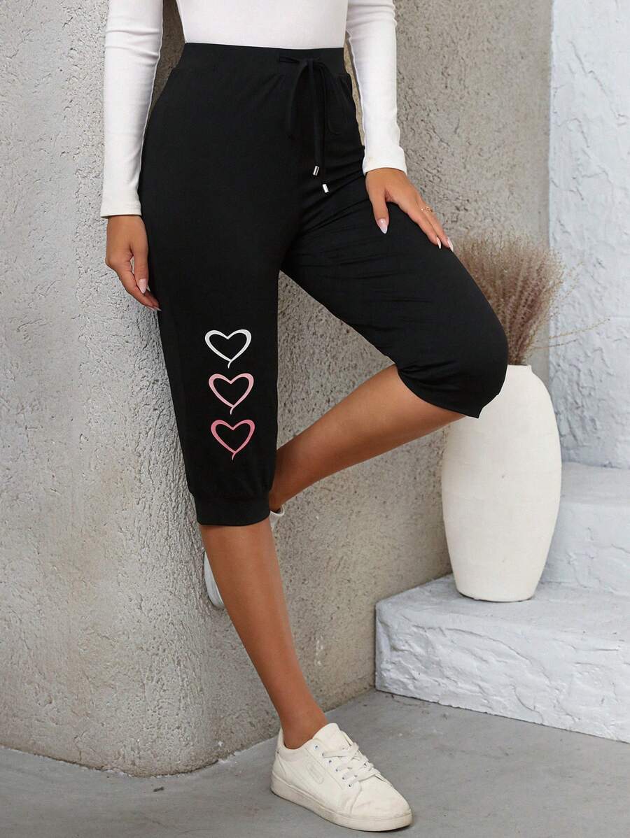 EMERY ROSE Women Heart Print Leggings - Black - View 1