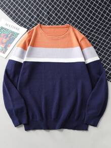 Manfinity Homme Suéter casual de contraste de color con costura para hombres en primavera y otoño