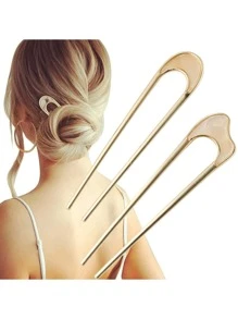 2 piezas Pasadores de metal con forma de U estilo vintage, palillos para el cabello estilo francés como accesorio para el moño y peinados de mujer y niña. Puede haber variación de color.