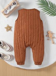 男婴秋冬可爱熊连体裤，带口袋、裆部可打开、肩部按扣、休闲家居服和派对服