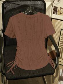 SHEIN Unity Camiseta de malla negra con estampado de estrella, color liso, con cordón de encaje