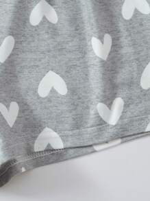 SHEIN Tween Girl Heart Print Top & Shorts PJ Set - Grey - View 4