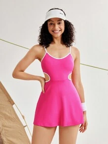 SHEIN Sovereign Charm Mono de tirantes con correas cruzadas y contraste de colores para mujer - Rosa Fucsia - Ver 2