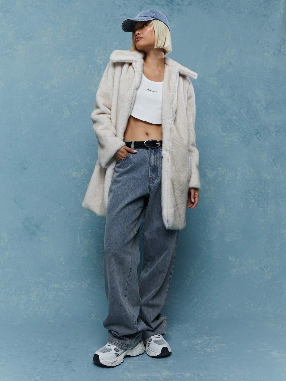 MISSGUIDED Lapel Collar Fluffy Long Coat With Pockets Winter Wear