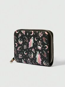 ROMWE Goth 1 chiếc ví mini Halloween Darker Magic dễ thương có khóa kéo, ví đựng tiền xu màu đen cho nữ - Nhiều màu - Xem 3