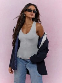 MISSGUIDED 纽扣圆领修身背心 - 銀色 - 查看 5