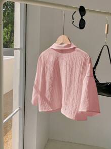 Comfortcana Women Pink Woven Cropped Shirt - Pink - View 2