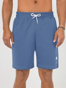 EURMUSE Men's Simple Printed Drawstring Shorts - Blue - View 4