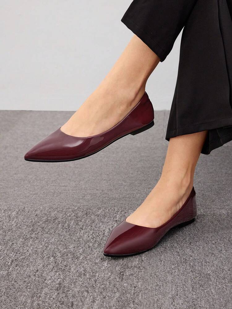 CUCCOO BIZCHIC Woman Shoes Point Toe Minimalist Elegant Burgundy Pointed Toe Flat For Summer Vacation Shoes Summer Elegant Basics Business Casual Business Chic BURGUNDY Flats Spring Shoes Spring Break Easter For Christmas Valentine's Day Spring Shoes