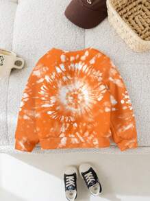 SHEIN 女婴怪异扎染图案柔软针织圆领套头衫，适合秋冬季、万圣节 - 彩色 - 查看 2