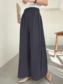 DAZY Textured Elastic Waist Loose Wide Leg Maxi Pants For Women,Fall Clothes,Teacher Pants - Grey - View 4