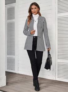 EMERY ROSE Women's Plaid Casual Jacket For Spring And Autumn - Black and White - View 7