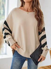 SHEIN LUNE 女士秋季宽松蝙蝠袖长袖圆领毛衣休闲日常装 - 彩色 - 查看 5