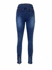 Women's Tight-Fitting Back Split Bow Design Jeans
