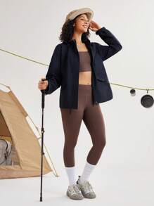In My Nature In My Nature Women Solid Color Drawstring Hooded Waist Outdoor Jacket