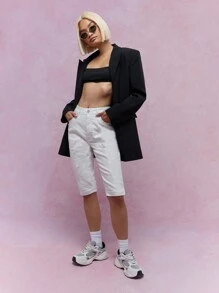 MISSGUIDED Pantalones capri de mezclilla con dobladillo con abertura lateral