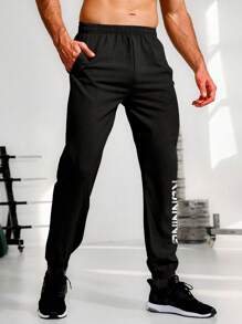 Manfinity Sport Corelite Boyfriend Style Men's Simple Printed Sports Pants For Daily Wear - Black - View 3