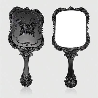 ROMWE Goth 1 件深色复古蝴蝶图案化妆镜，便携式设计，适合旅行、女友礼物、万圣节