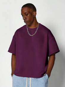 SUMWON Boxy Fit Short Sleeve Heavyweight Essential Tee - Burgundy - View 1