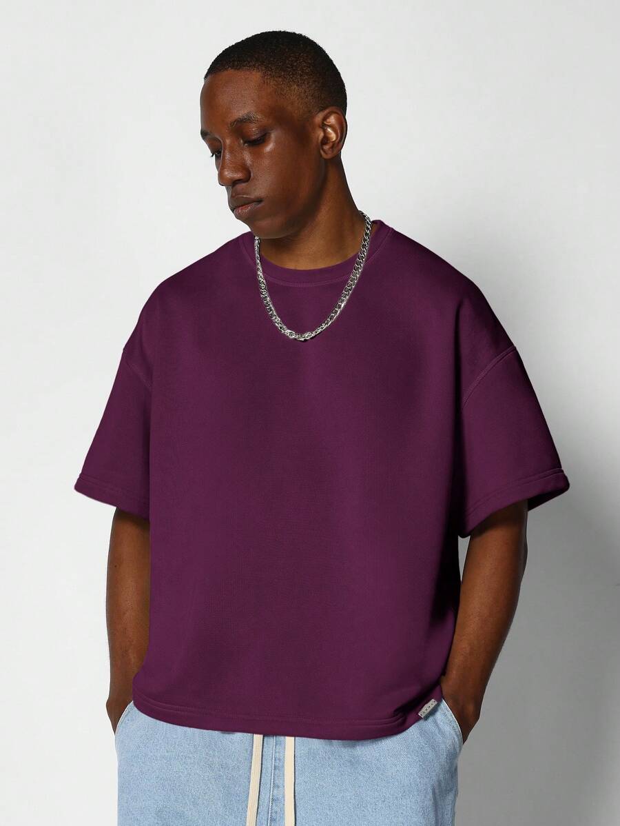 SUMWON Boxy Fit Short Sleeve Heavyweight Essential Tee - Burgundy - View 1