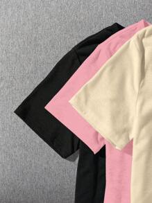 SHEIN EZwear Set de 3 camisetas sueltas de manga corta con cuello redondo y gráfico "NEW YOUR" de estilo minimalista casual, adecuadas para el verano - Multicolor - Ver 3