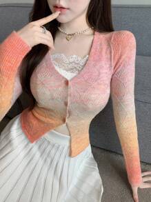 DAZY Women's Tie Dye Tie Dye V-Neck Long Sleeve Cardigan,Fall Clothes - Burnt Orange - View 4