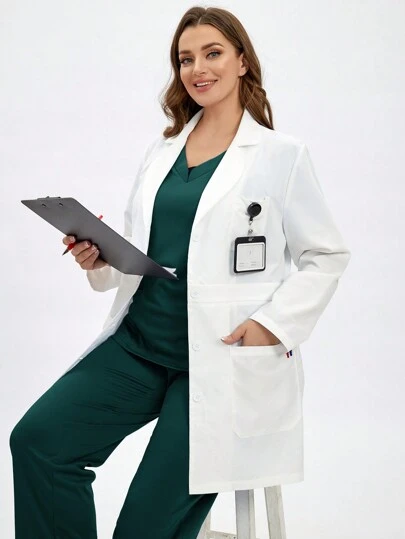 TaskEZ Plus Size Women's Scrubs Scrub Uniform Front Button Hospital Adjustable Waist White Nurse Scrubs -Scrubs Scrub Uniform -Women Scrubs Lab Coat Clothes 2 Front Pockets + 1 Inner Pocket