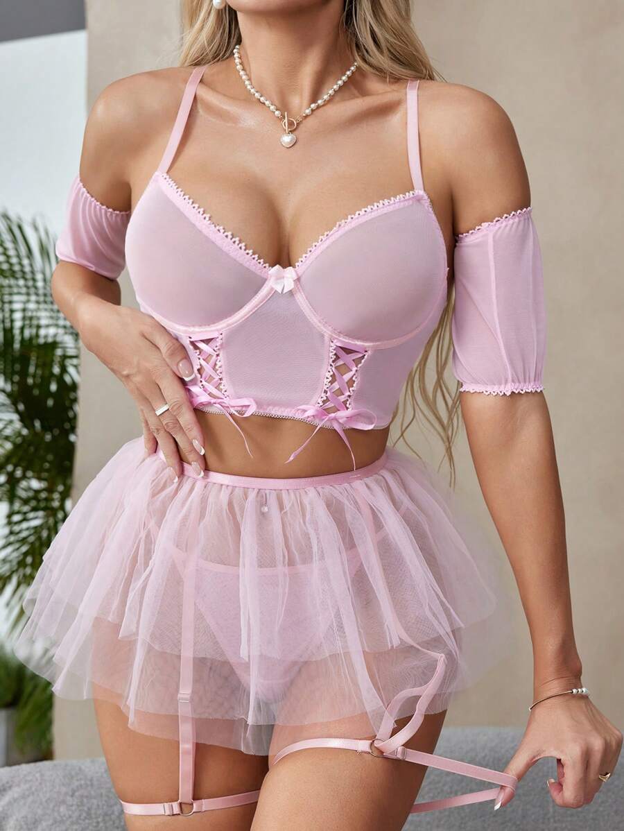 5pcs Romantic Series Sexy Lingerie Set - Pink - View 1