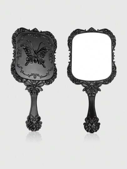 Goth 1 pezzo Specchio compatto con motivo vintage scuro a farfalla, design portatile per viaggiare, regalo per la fidanzata, Ognissanti