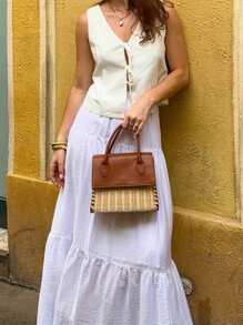 INAWLY Women Solid Color Sleeveless Front Tie Simple Tops Daily Casual