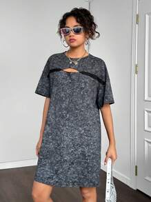 SHEIN Teenager Mädchen Gestricktes zerrissenes Cut Out lässiges Kurzarm-Kleid mit lockerer Passform