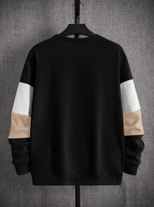 SHEIN Teen Boys' Casual Round Neck Long Sleeve Contrast Color Block Sweatshirt, Loose Fit For Spring, Summer, Autumn And Winter, Suitable For Homewear And School Wear