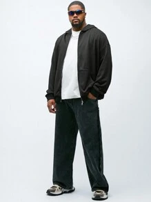 Manfinity VCAY Men's Plus Size Casual Loose Drop-Shoulder Zipper Front Peace Dove Graphic Print Hoodie Sweatshirt For Fall/Winter