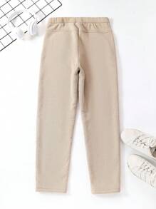 SHEIN Vacaura Tween Boy 休闲灯芯绒内衬保暖保暖内衬裤子，秋冬 - 杏色 - 查看 2