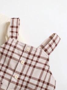 Cozy Pixies 2-teiliges Set mit Strickpullover in Uni-Farbe mit Rundausschnitt und Langarm sowie Latzhose für Baby Jungen - Aprikosenfarben - Übersicht 6