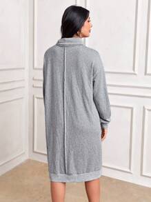 SHEIN LUNE Women High Collar Loose Split Gray Sweater Dress