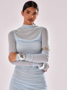 MUSERA Sexy Sheer Mesh Ruched Detail Long Dress Elegant Spring Summer Vacation Party Sheer Wedding Guest