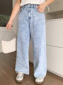 Dazy Petite Plus Quần Jean Denim dáng rộng dài thẳng có túi dành cho nữ - Rửa nhẹ - Xem 5