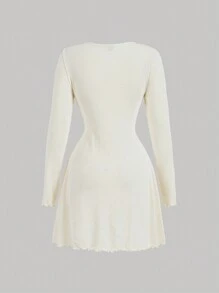 SHEIN MOD Women's Elegant Ribbon Patchwork Bow Decor Long Sleeve Dress, Going Out, Back To School, Fall Women Outfits, Halloween Dress, Elegant, Work/Business, Old Money Style, Casual Women Dresses, Teacher Dress, Prom Dress