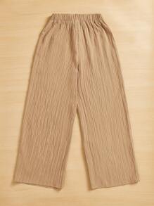 SHEIN Essnce 女士休闲简约条纹爱心印花长裤 夏季春季情人节新年女装 - 卡其色 - 查看 2