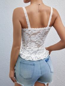 SHEIN Sweetro Cute Bow Lace Trim Hem Ladies Tank Top - White - View 3