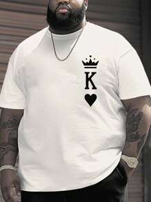 大码男士休闲扑克印花圆领短袖 T 恤