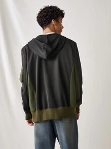 Manfinity VCAY Sudadera con capucha de tipo parca informal casual de punto holgada con parches para hombre joven