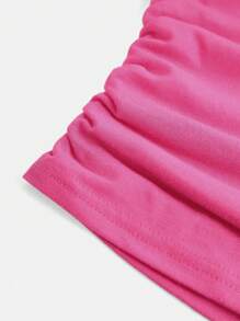 SHEIN Girlism 2pcs Teen Girls Set: Ruched Waist Knit Cute T-Shirt, For Fall - Hot Pink - View 5