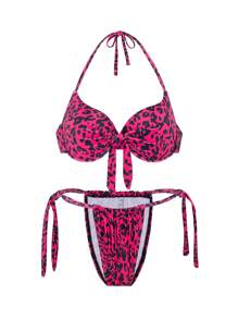 SHEIN Swim Women's Push-Up Padded Floral Print Bikini Set With Underwire Summer Beach - Multicolor - View 3