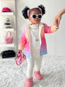 Wildeya Babymeisje Herfst Capuchon Verdikte Pluche Voering Ombre Kleur Sport Casual Elegante Jas