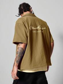 PAVTROS Manfinity Streetrush Men's Solid Color Button-Front Short Sleeve Casual Shirt - Khaki - View 2