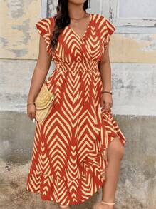 Breezaya Plus Size Women's Contrast Color Pattern V-Neck Casual Everyday Dress - Hot Pink - View 1