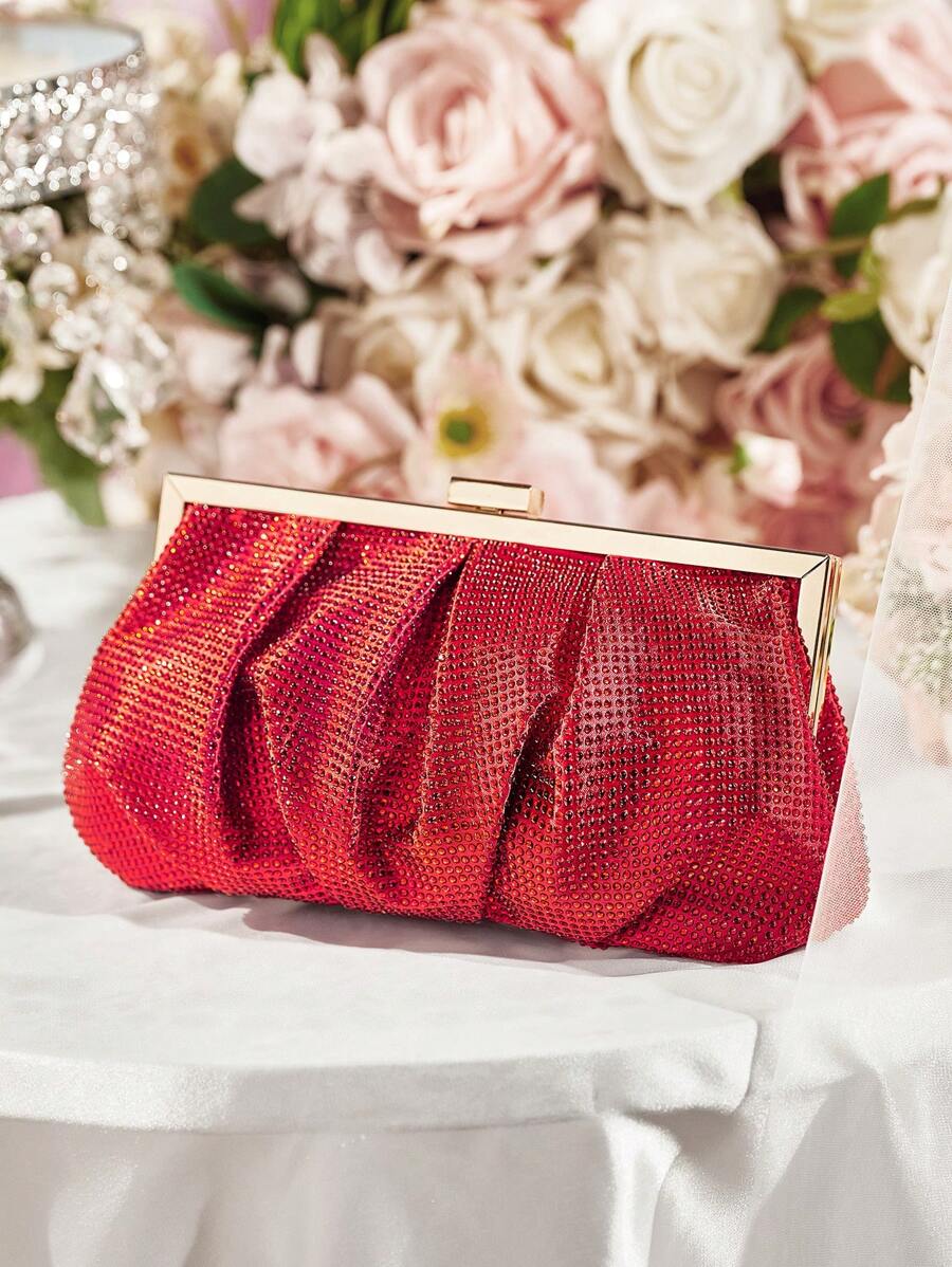 SHEIN Belle 女士晚宴包、手拿包、时尚、奢华、钻石、优雅、简约、个性化、多功能、红色、适合新娘、伴娘、婚礼嘉宾、蜜月、婚礼、鸡尾酒会、新娘送礼会、派对、约会、生日、晚会、约会之夜、圣诞节